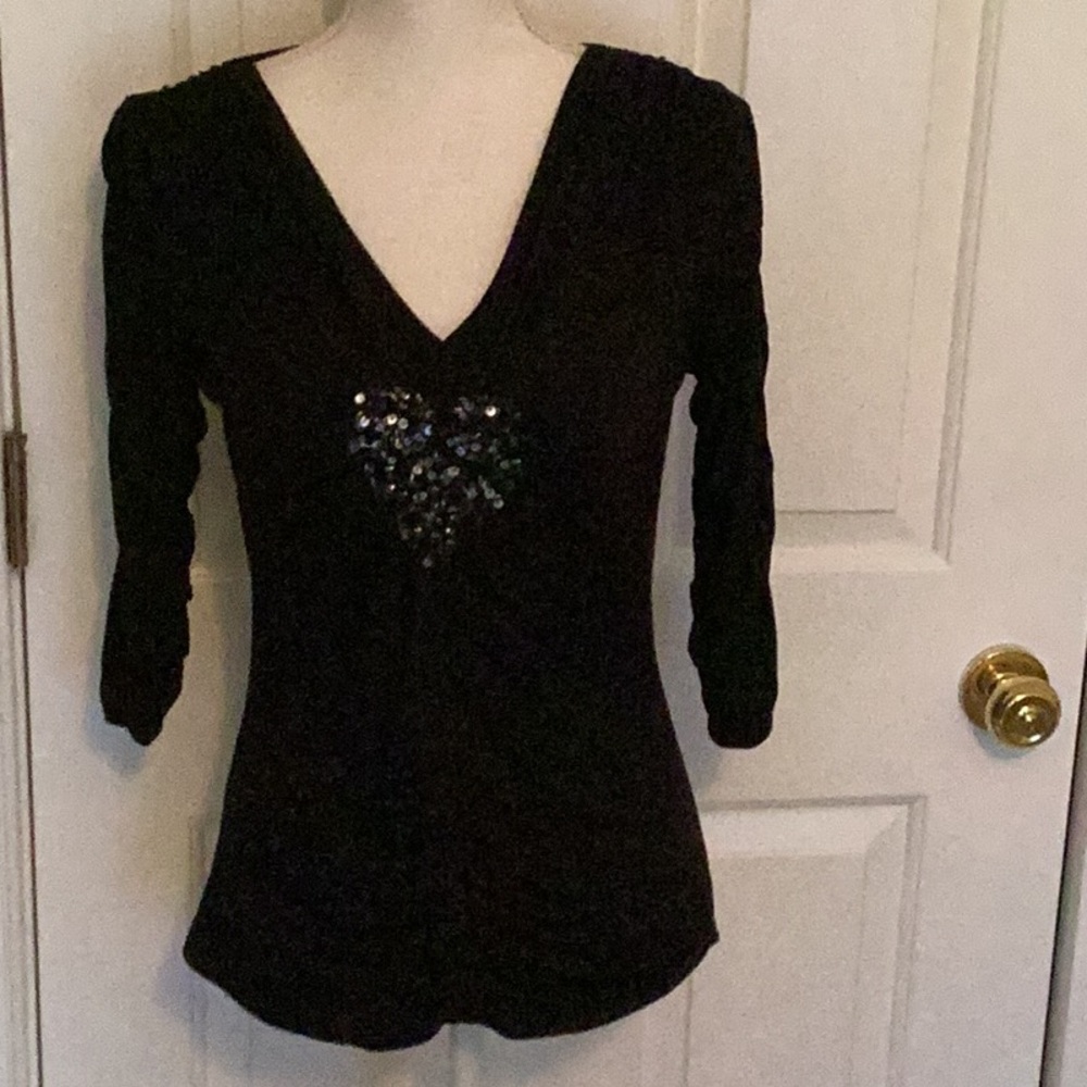Marc Bouwer Vintage Black Sequin Heart Top